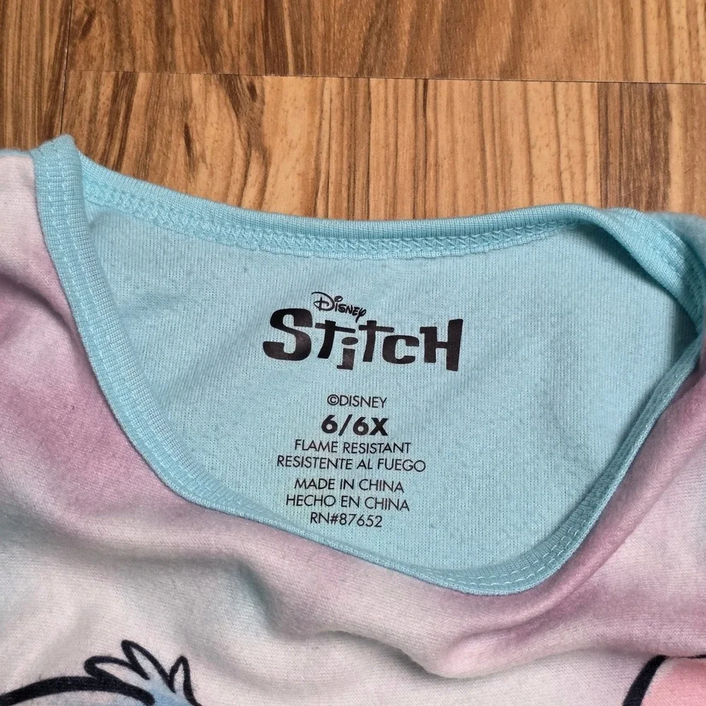Disney Stitch Long Sleeve Fleece‎ Pajama Girls size 6/6X Flame Resistant Tie Dye